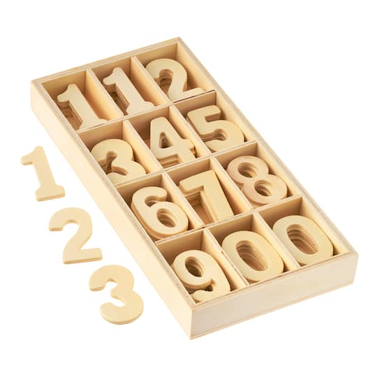 8 Packs: 60 ct. (480 total) 1.375" Punch Cut Wood Numbers Set by Make Market®